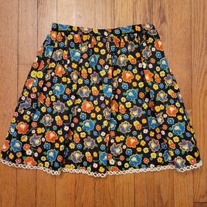 Bobbie Brooks 9 Floral Skirt Crochet Lace Trim Pleated Dainty Cottage Ditzy Boho